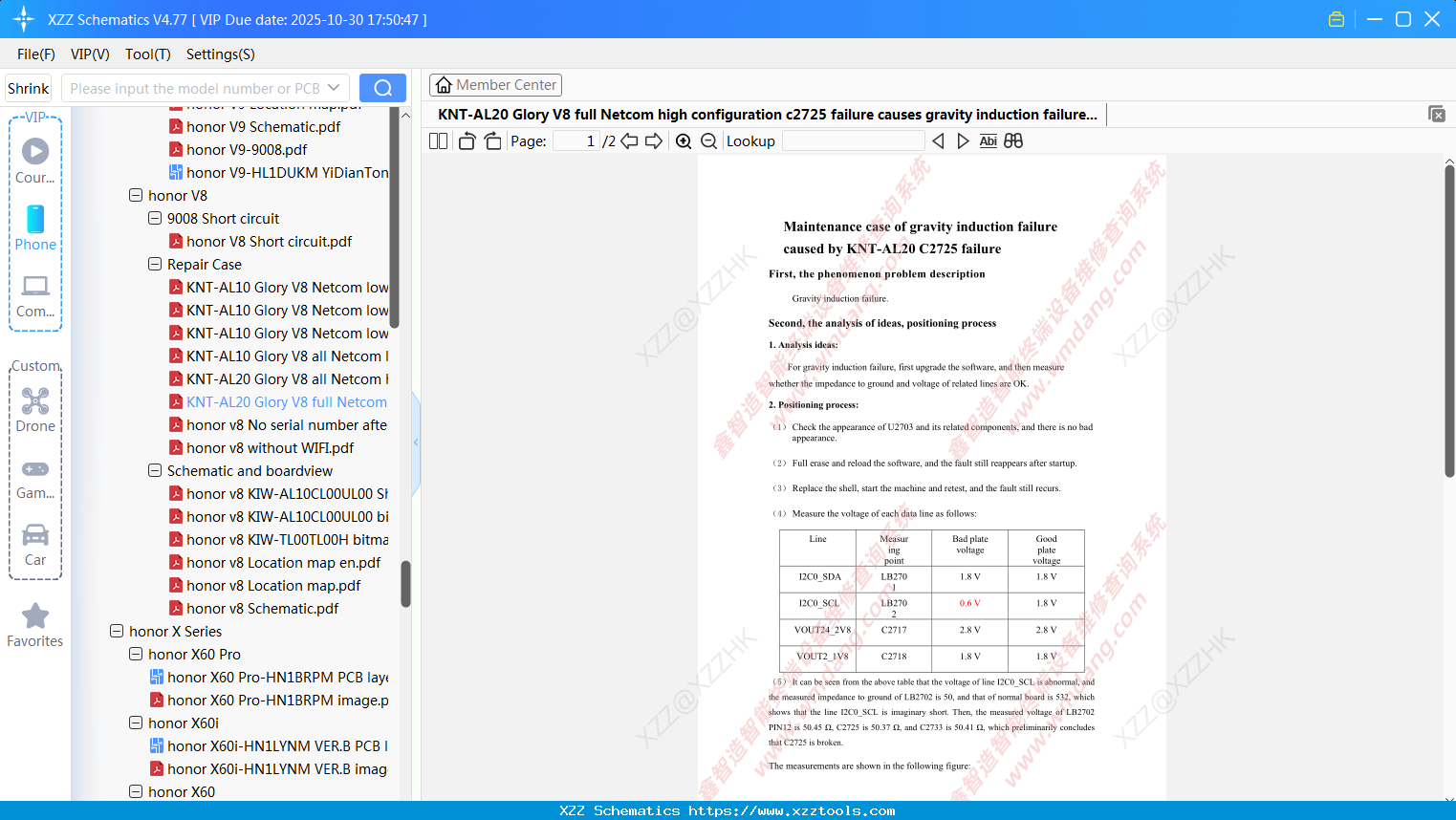Honor KNT-AL20 Glory V8 Full Netcom High Configuration C2725 Failure Causes Gravity Induction Failure